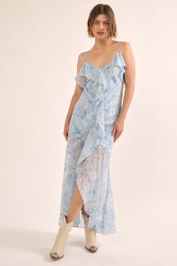 Celestial Garden Floral Chiffon Ruffled Maxi Dress - ShopPromesa