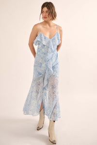 Celestial Garden Floral Chiffon Ruffled Maxi Dress - ShopPromesa