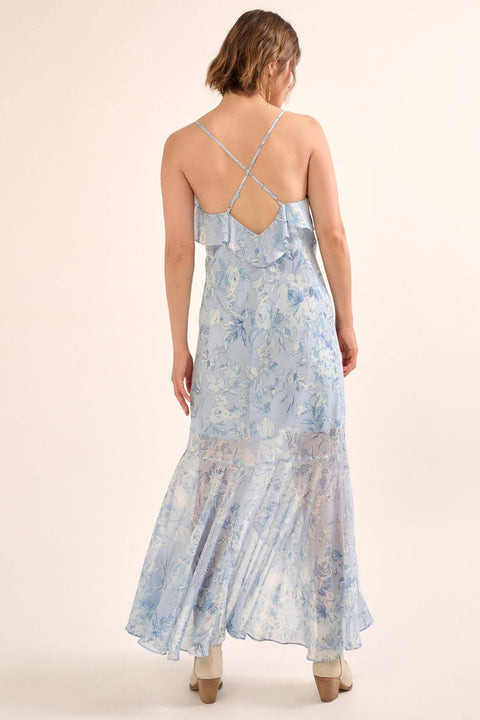 Celestial Garden Floral Chiffon Ruffled Maxi Dress - ShopPromesa