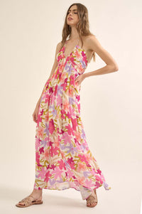 Jungle Blooms Floral Halter Tie-Back Maxi Dress - ShopPromesa