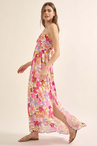 Jungle Blooms Floral Halter Tie-Back Maxi Dress - ShopPromesa