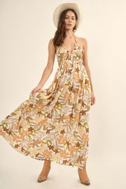 Jungle Blooms Floral Halter Tie-Back Maxi Dress - ShopPromesa