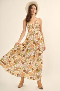 Jungle Blooms Floral Halter Tie-Back Maxi Dress - ShopPromesa