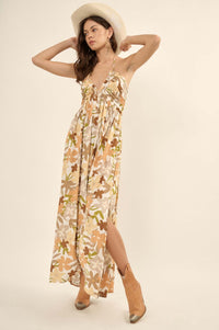 Jungle Blooms Floral Halter Tie-Back Maxi Dress - ShopPromesa