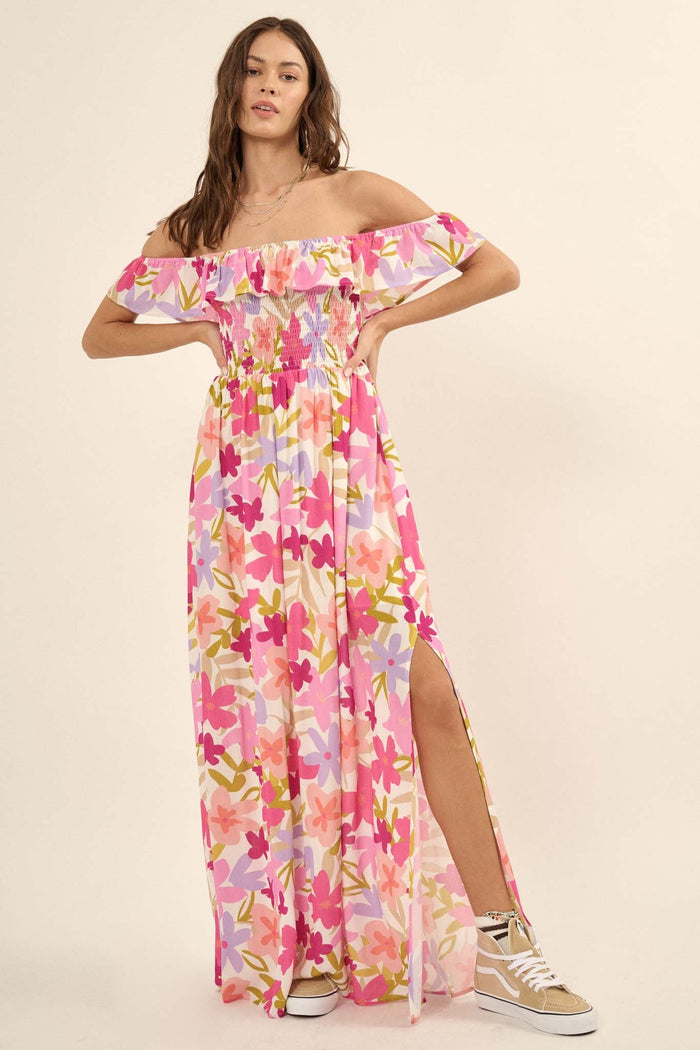 Tropical Blossoms Off-Shoulder Floral Maxi Dress - ShopPromesa