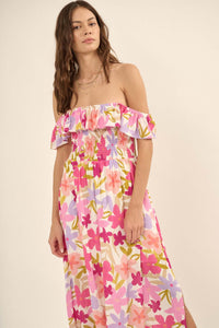 Tropical Blossoms Off-Shoulder Floral Maxi Dress - ShopPromesa