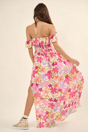 Tropical Blossoms Off-Shoulder Floral Maxi Dress - ShopPromesa