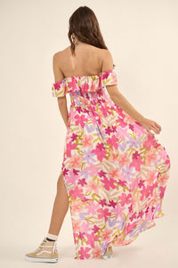 Tropical Blossoms Off-Shoulder Floral Maxi Dress - ShopPromesa