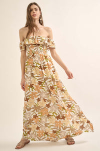 Tropical Blossoms Off-Shoulder Floral Maxi Dress - ShopPromesa