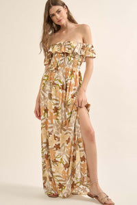 Tropical Blossoms Off-Shoulder Floral Maxi Dress - ShopPromesa