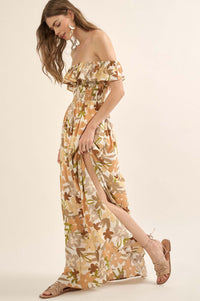 Tropical Blossoms Off-Shoulder Floral Maxi Dress - ShopPromesa