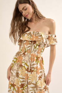 Tropical Blossoms Off-Shoulder Floral Maxi Dress - ShopPromesa