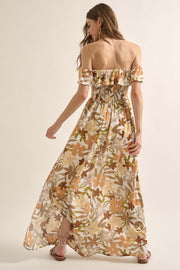 Tropical Blossoms Off-Shoulder Floral Maxi Dress - ShopPromesa