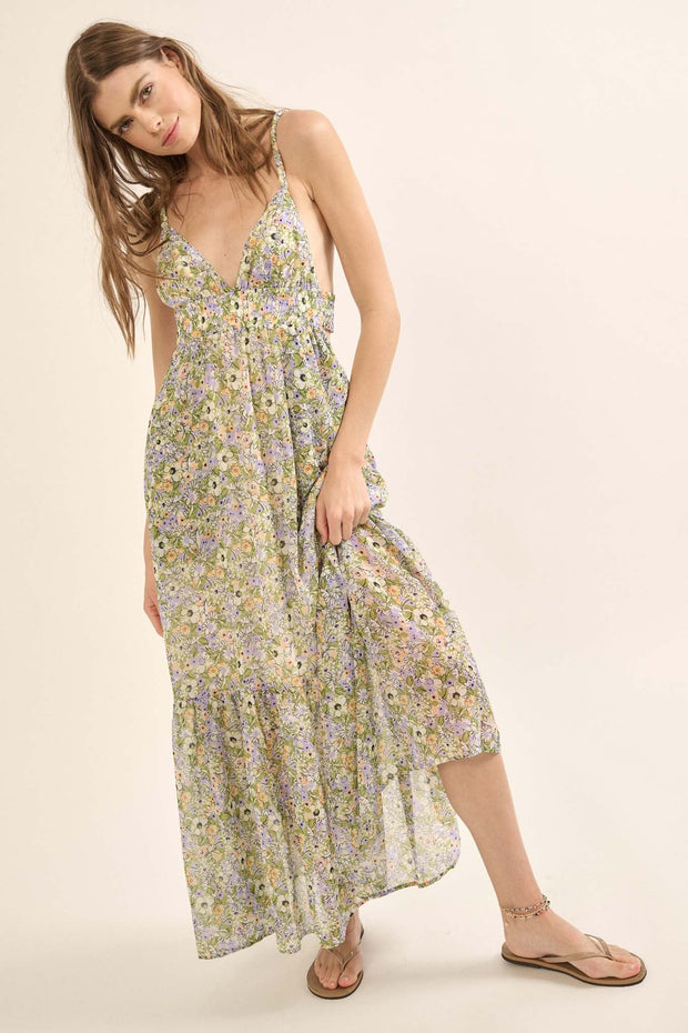 Magical Meadow Floral Chiffon Open-Back Maxi Dress - ShopPromesa
