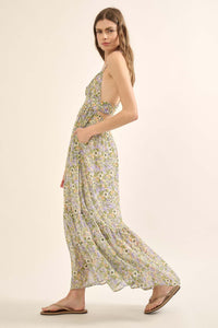 Magical Meadow Floral Chiffon Open-Back Maxi Dress - ShopPromesa