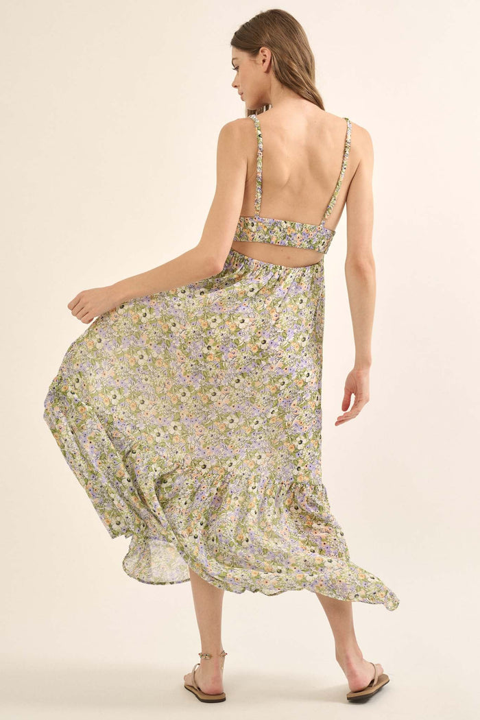 Magical Meadow Floral Chiffon Open-Back Maxi Dress - ShopPromesa