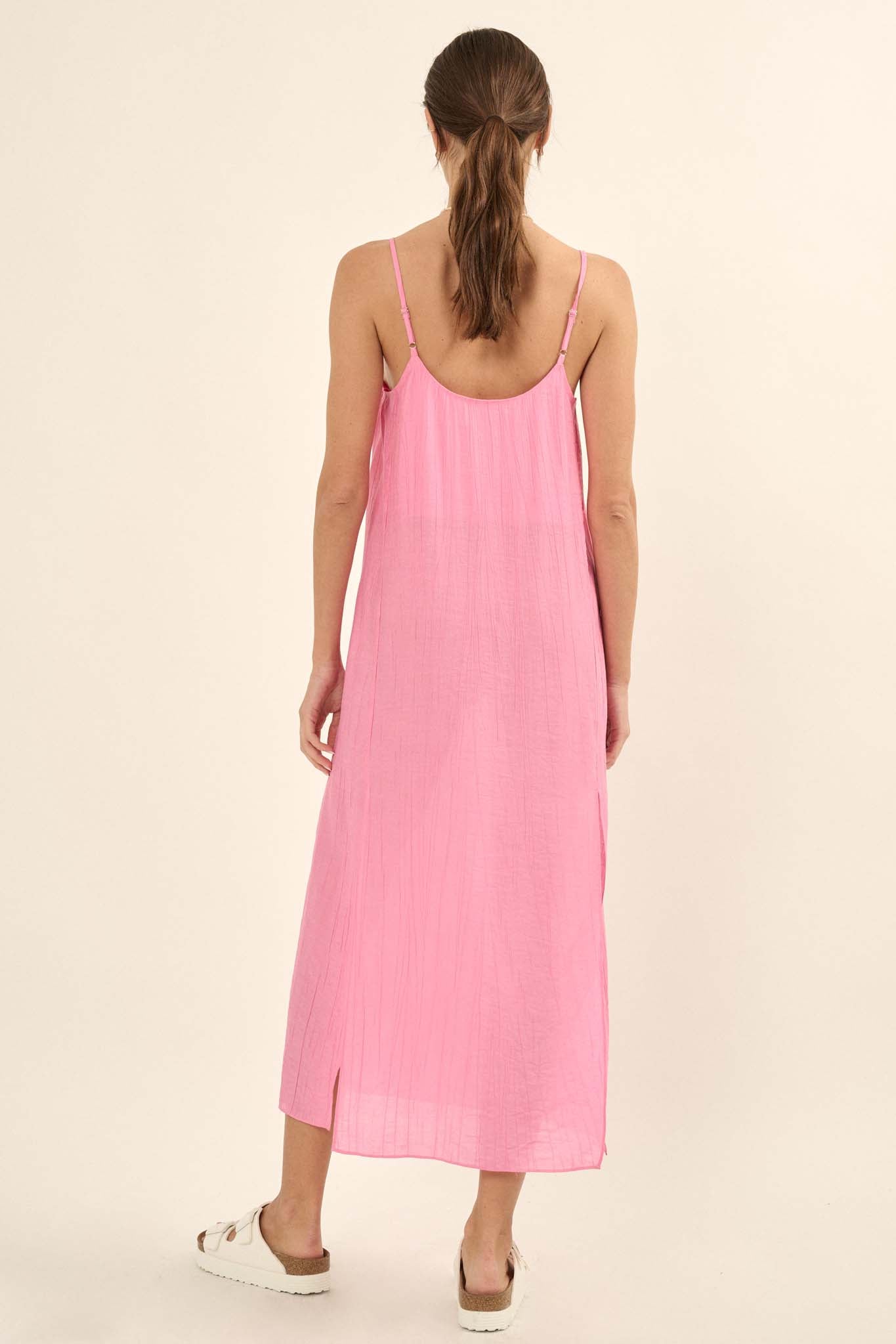 Carefree Spirit Textured Crepe Midi Slip Dress - ShopPromesa