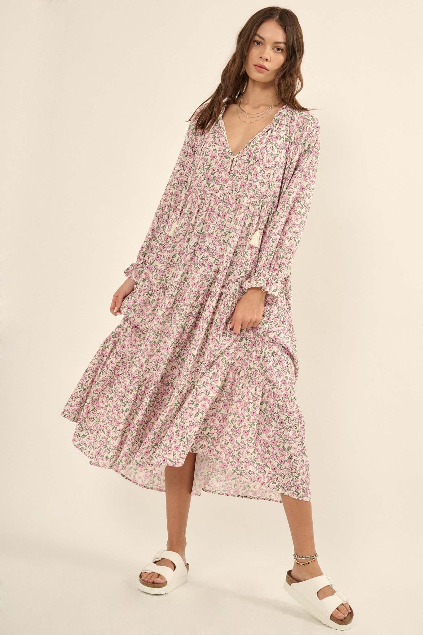 Honeysuckle Rose Floral Midi Prairie Dress - ShopPromesa