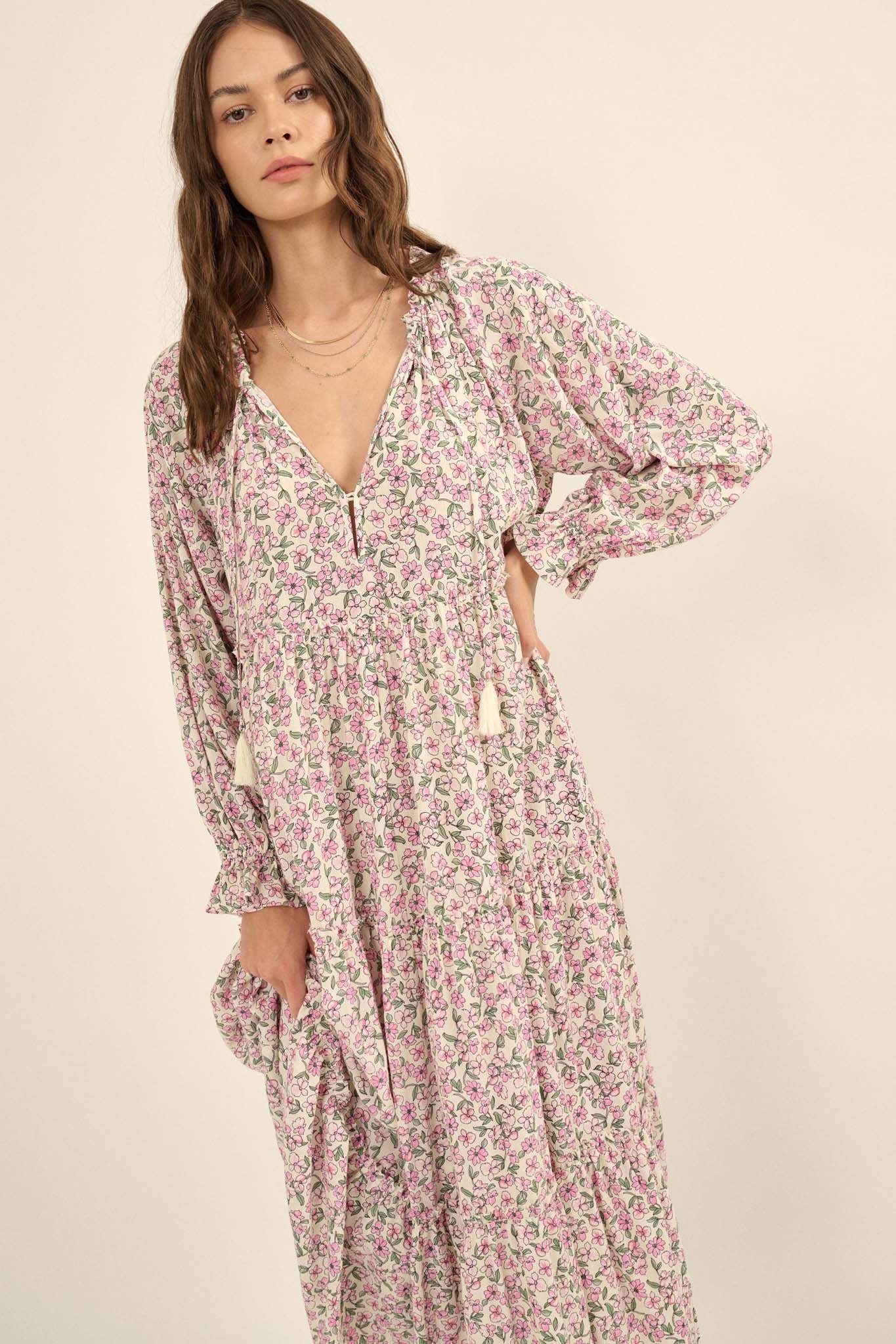 Honeysuckle Rose Floral Midi Prairie Dress - ShopPromesa