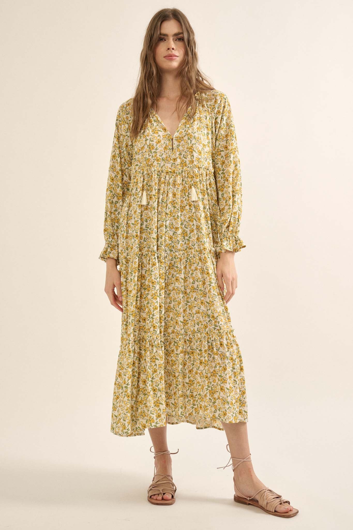 Honeysuckle Rose Floral Midi Prairie Dress - ShopPromesa