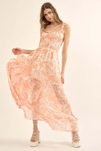 Ethereal Blooms Floral Chiffon Open-Back Maxi Dress - ShopPromesa