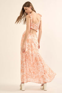 Ethereal Blooms Floral Chiffon Open-Back Maxi Dress - ShopPromesa