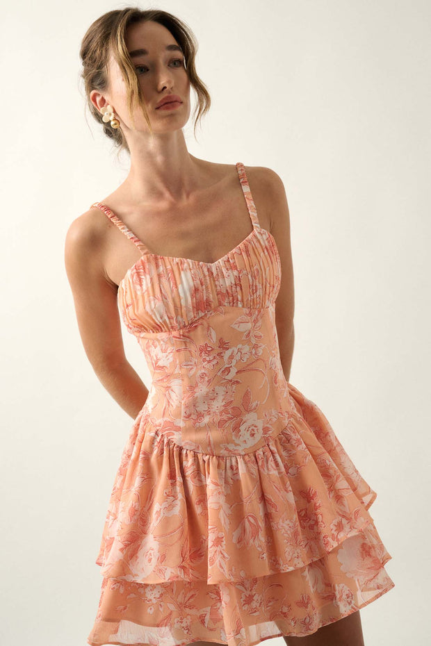Blossoming Dreams Floral Chiffon Ruffled Mini Dress - ShopPromesa