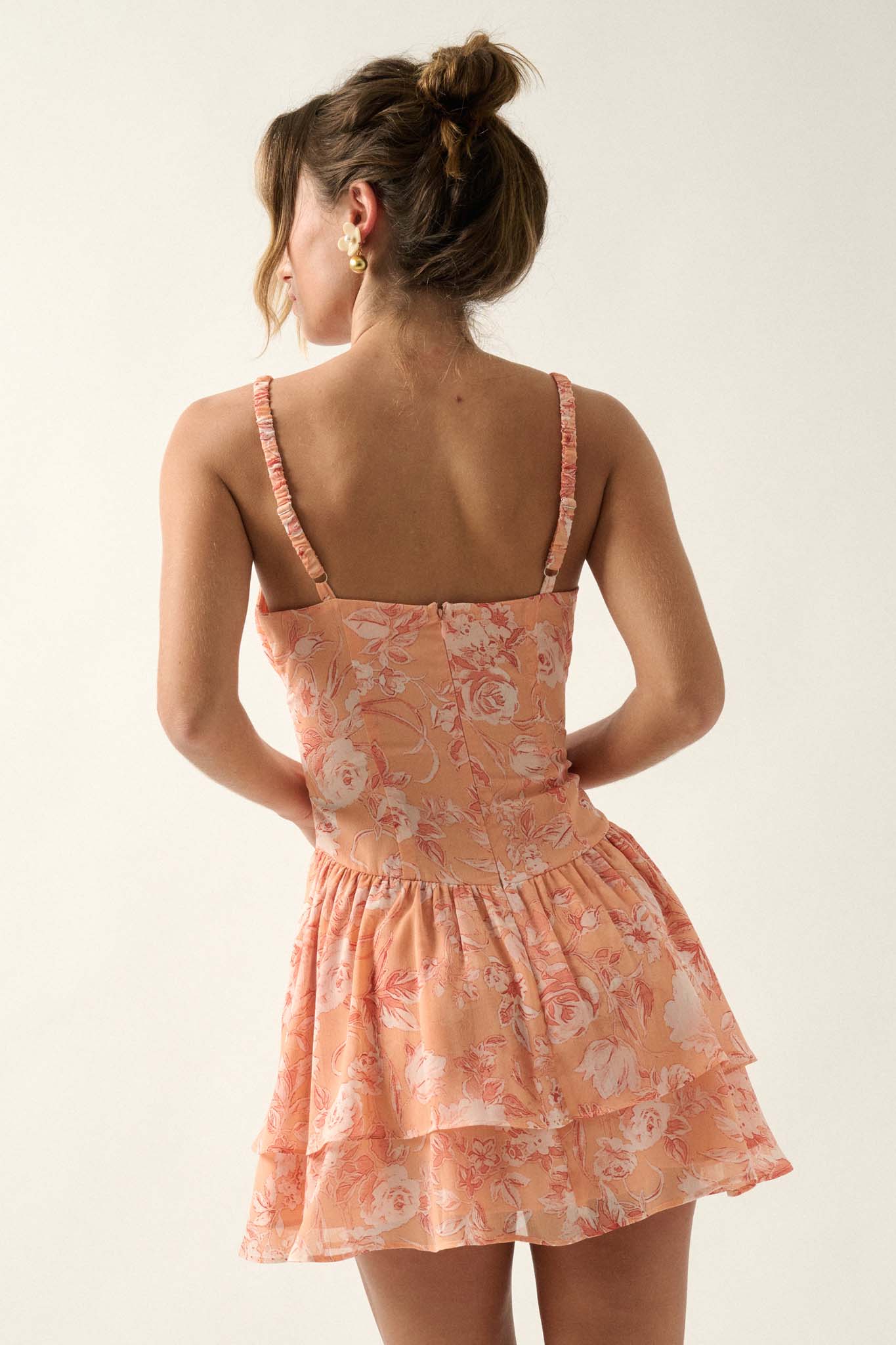 Blossoming Dreams Floral Chiffon Ruffled Mini Dress - ShopPromesa