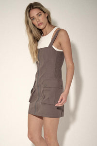 Work to Do Zip-Up Cargo Overall Mini Dress - ShopPromesa