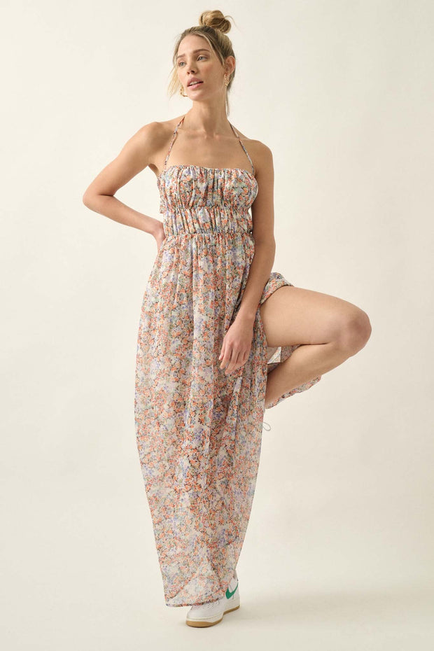 Painted Paradise Floral Chiffon Halter Maxi Dress - ShopPromesa