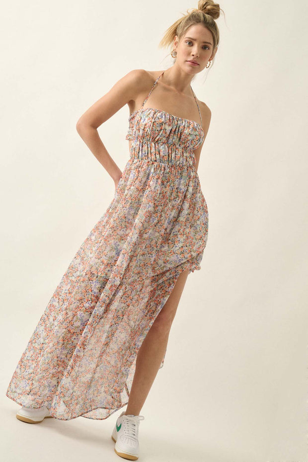 Painted Paradise Floral Chiffon Halter Maxi Dress - ShopPromesa