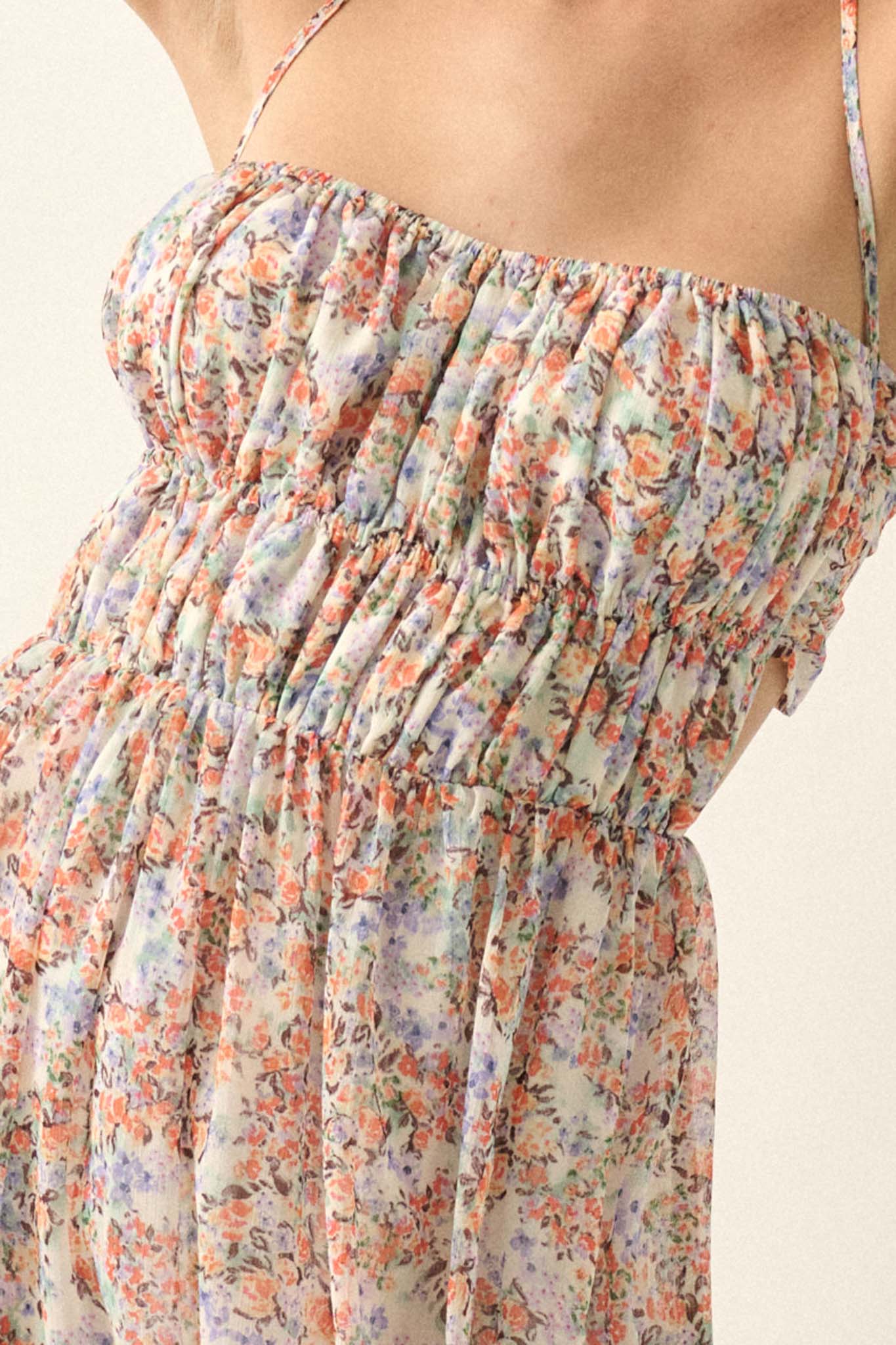 Painted Paradise Floral Chiffon Halter Maxi Dress - ShopPromesa