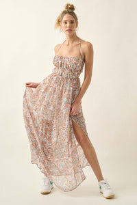 Painted Paradise Floral Chiffon Halter Maxi Dress - ShopPromesa