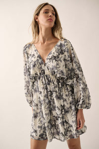 Silver Shadows Floral Chiffon Kimono Mini Dress - ShopPromesa