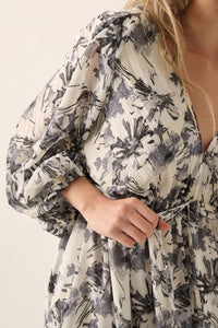 Silver Shadows Floral Chiffon Kimono Mini Dress - ShopPromesa