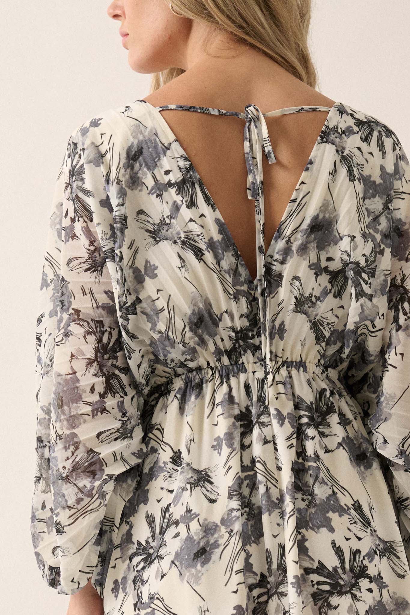 Silver Shadows Floral Chiffon Kimono Mini Dress - ShopPromesa