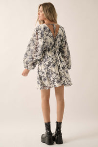 Silver Shadows Floral Chiffon Kimono Mini Dress - ShopPromesa