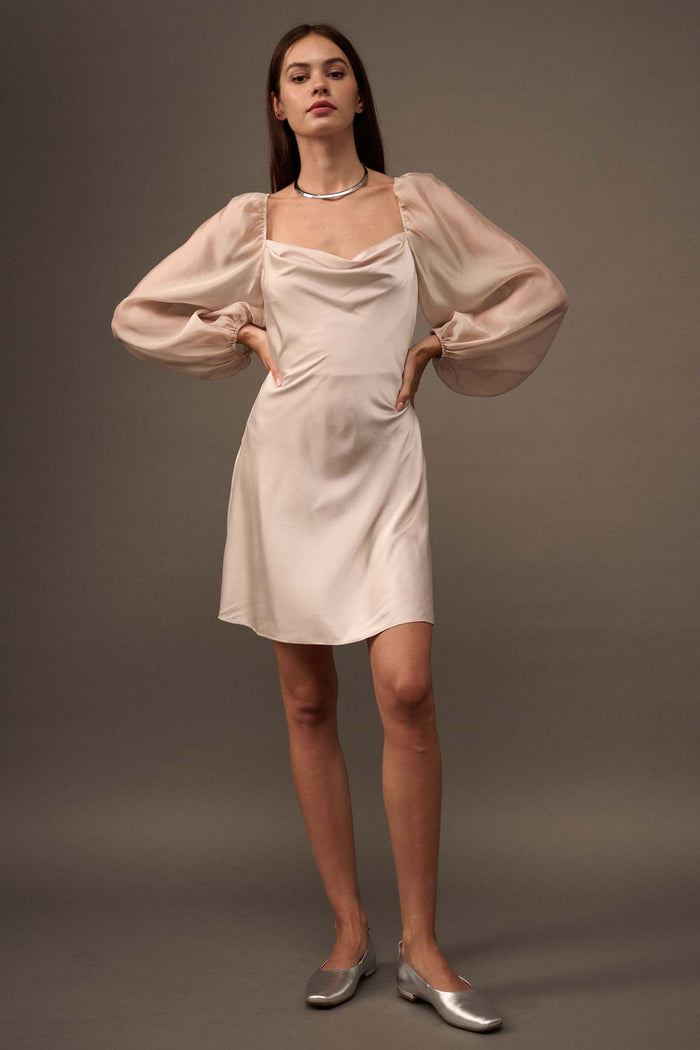 Undercover Angel Balloon-Sleeve Satin Mini Dress - ShopPromesa