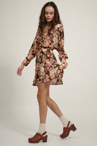 Sunset Garden Floral Ruched Drawstring Mini Dress - ShopPromesa