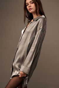 Silver Lining Metallic Lamé Shirt Dress - ShopPromesa