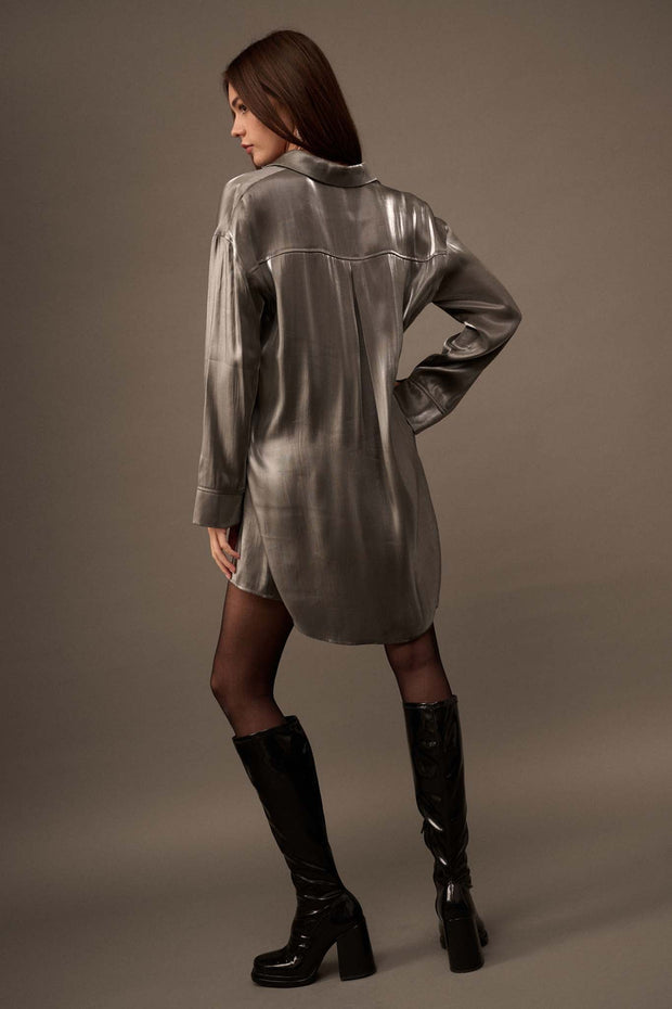 Silver Lining Metallic Lamé Shirt Dress - ShopPromesa