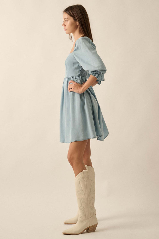 Blue Moon Puff-Sleeve Babydoll Mini Dress - ShopPromesa
