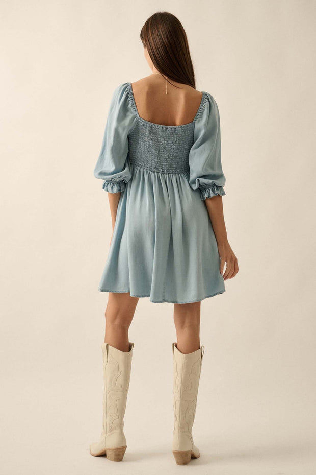 Blue Moon Puff-Sleeve Babydoll Mini Dress - ShopPromesa