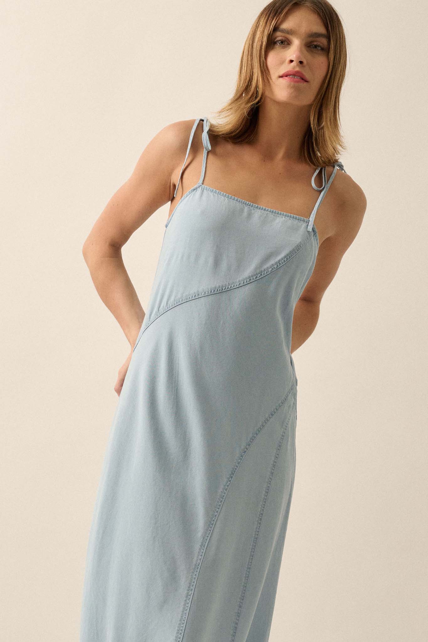 Blue Crush Frayed-Hem Denim Maxi Dress - ShopPromesa