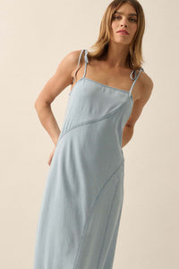 Blue Crush Frayed-Hem Denim Maxi Dress - ShopPromesa