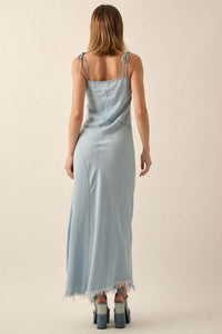 Blue Crush Frayed-Hem Denim Maxi Dress - ShopPromesa