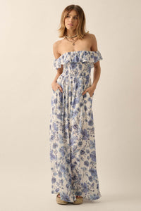 Cornflower Sky Floral Off-Shoulder Maxi Dress - ShopPromesa