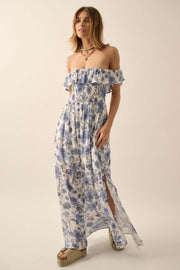 Cornflower Sky Floral Off-Shoulder Maxi Dress - ShopPromesa