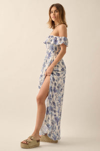 Cornflower Sky Floral Off-Shoulder Maxi Dress - ShopPromesa