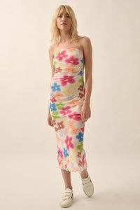 Flower Power Floral Mesh Strapless Midi Dress - ShopPromesa